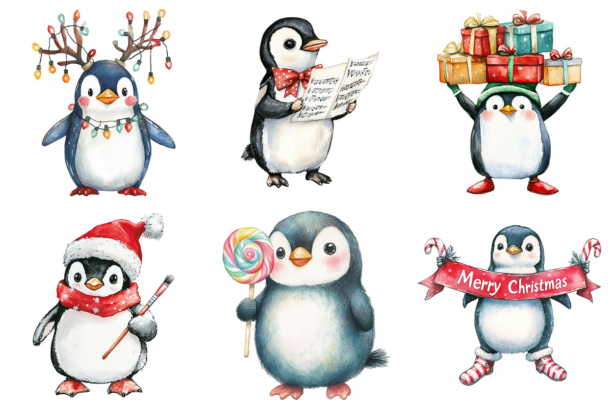 Cute Penguin Christmas Clipart, an Illustration by Daily.Designs (Photo 2 of 5)