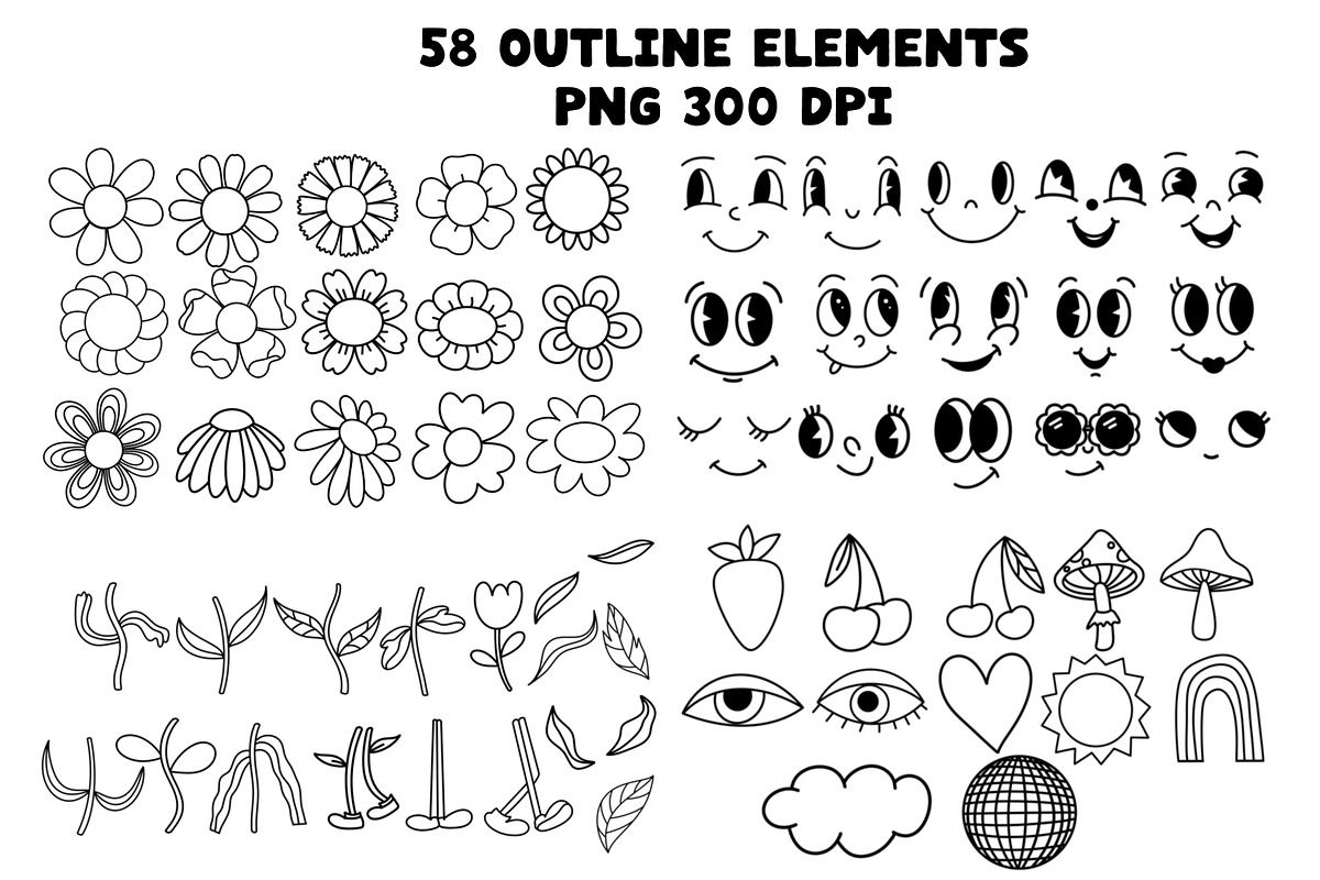 Flower Power Groovy Png Clipart Set, an Object Graphic by Brush Lab (Photo 3 of 5)