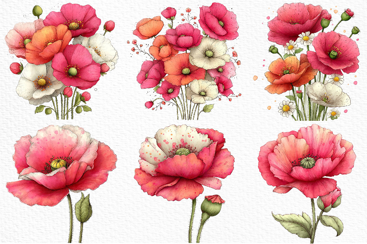 Whimsical Spring Poppy Flower Clipar, an Illustration by Craft Nest (Photo 5 of 11)