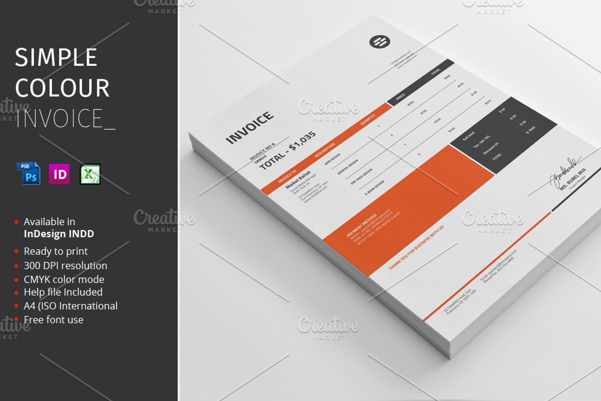 Simple Colour Invoice, a Stationery Template by alimran24