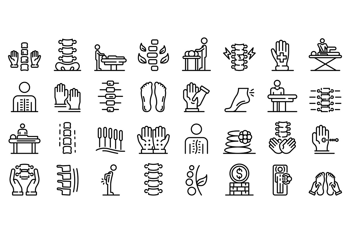 Osteopathy icons set, outline style, a Healthcare Illustration by Ylivdesign