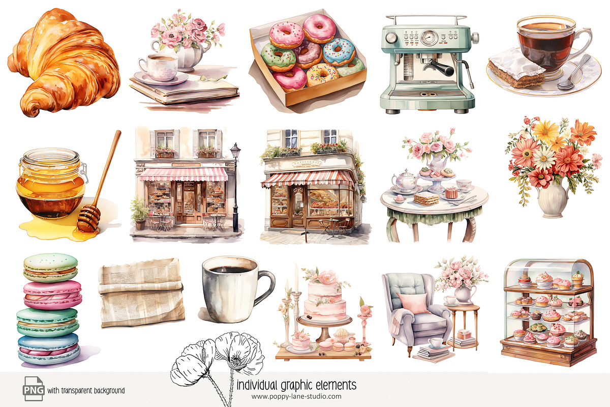 100 afternoon tea clip art, a Food Illustration by Poppy Lane Studio (Photo 6 of 13)