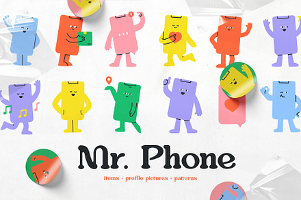 Mobile phone character. Icons set, an Outline Icon by my.ordinarty