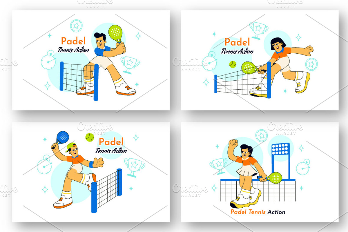 10 Padel Tennis Action Illustration, a Sport Illustration by denayunebgt (Photo 2 of 4)
