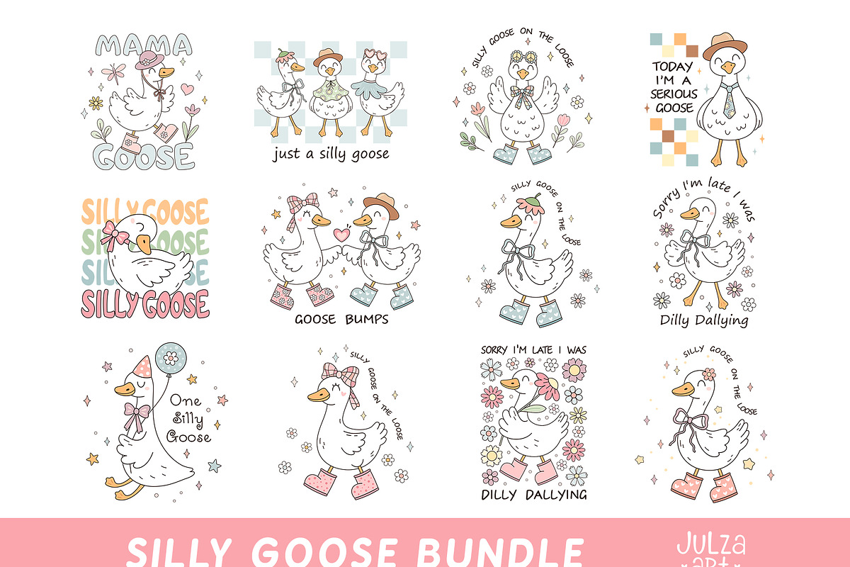 Silly Goose Bundle Trendy Design, an Animal Illustration by JulzaArt (Photo 1 of 5)