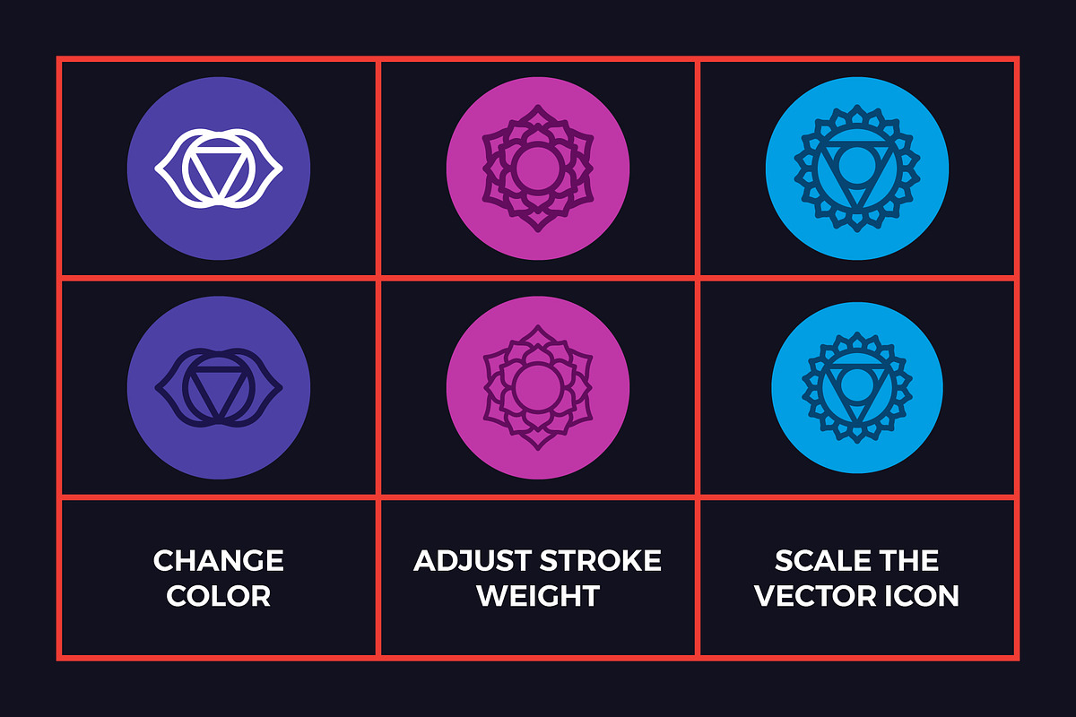 Chakra Symbols Vector Set, an Outline Icon by Abstracto-Create (Photo 2 of 9)