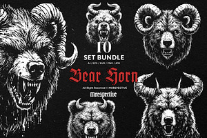 10 Bundle Dark Art Bear Horn Animal, an Illustration by Morspective
