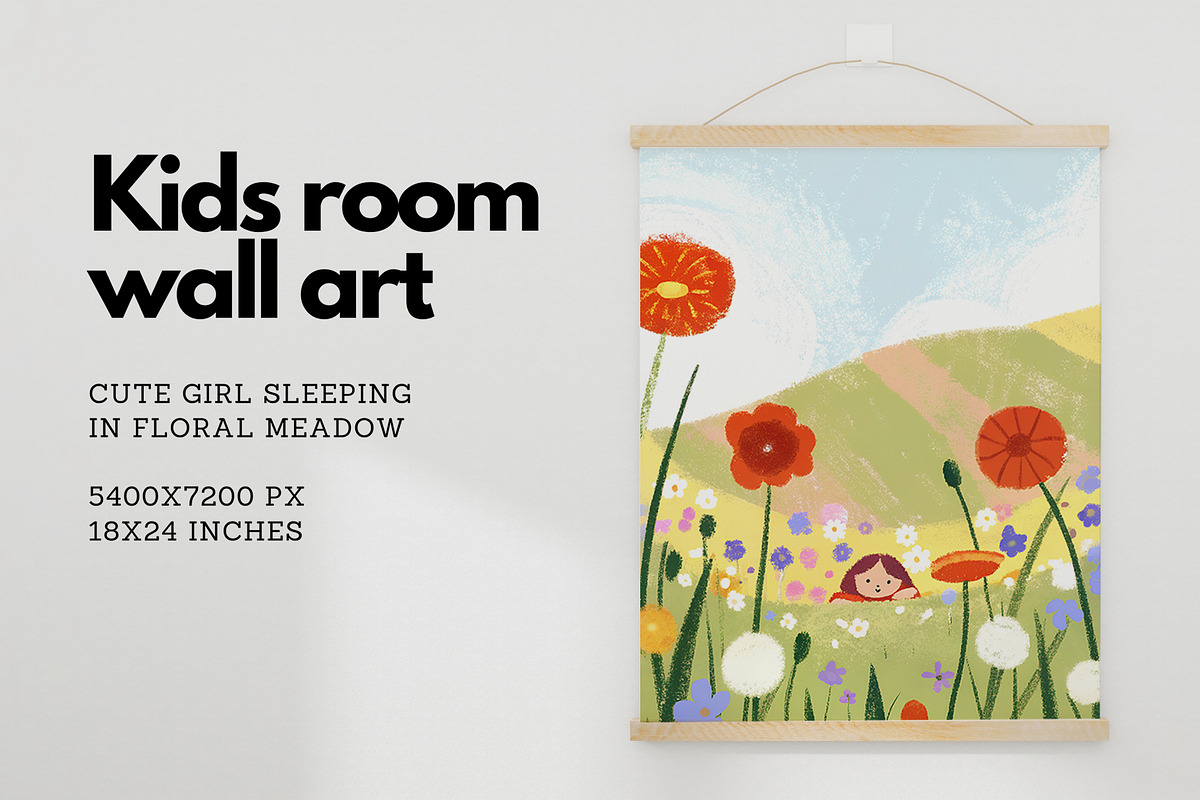 Cute Baby Girl in Meadow Wall Art, a Person Illustration by Helga Wigandt (Photo 1 of 3)