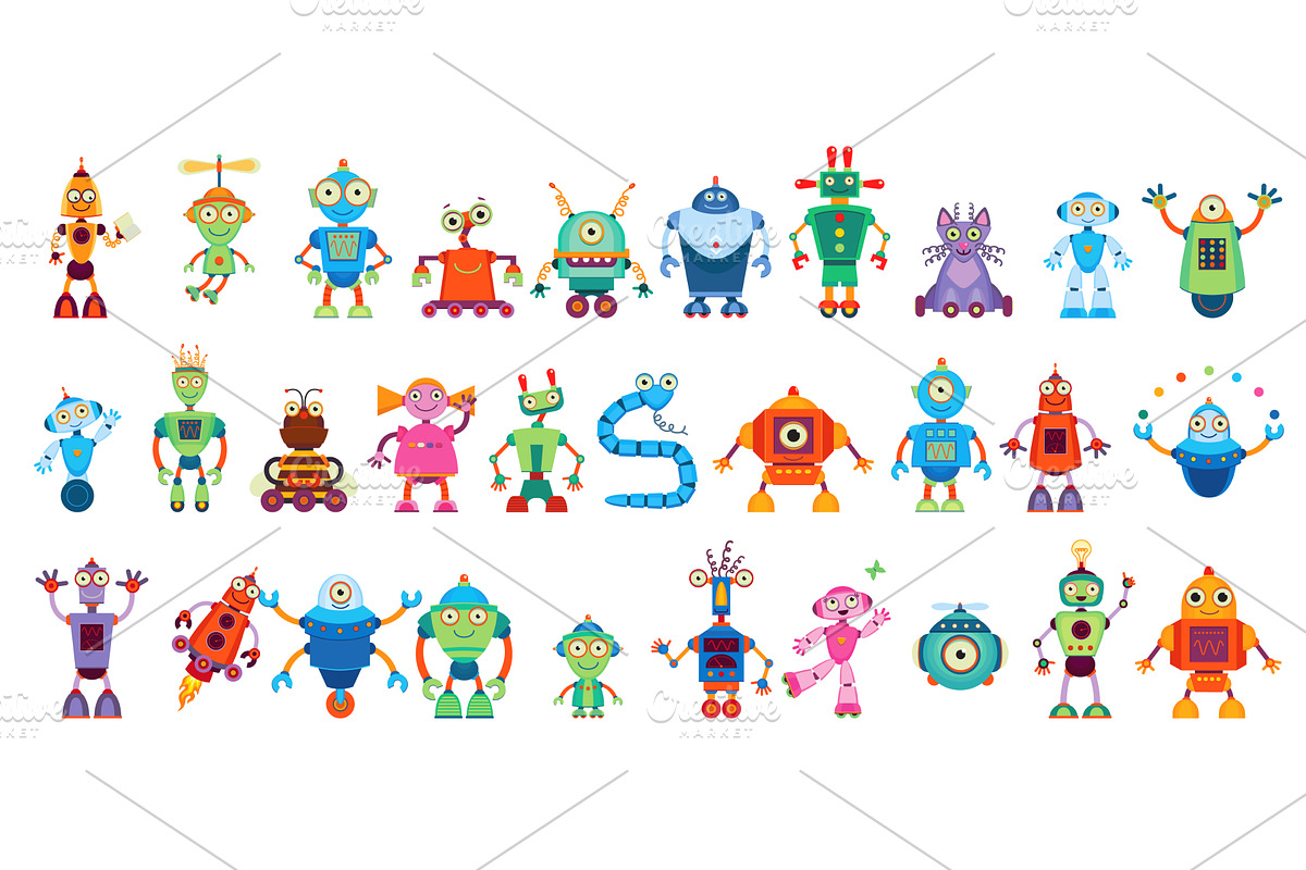 Cartoon robot droid characters, an Animal Illustration by Vector Tradition