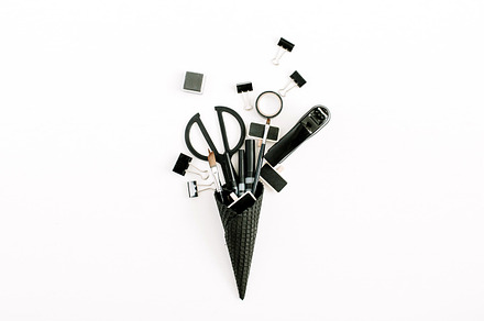 Waffle cone with office stationery, a Business Photo by Floral Deco