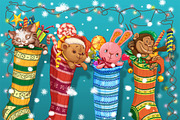 Christmas socks with gifts, a Decorative Illustration by Adamskyistudio (Thumbnail 1 of 3)