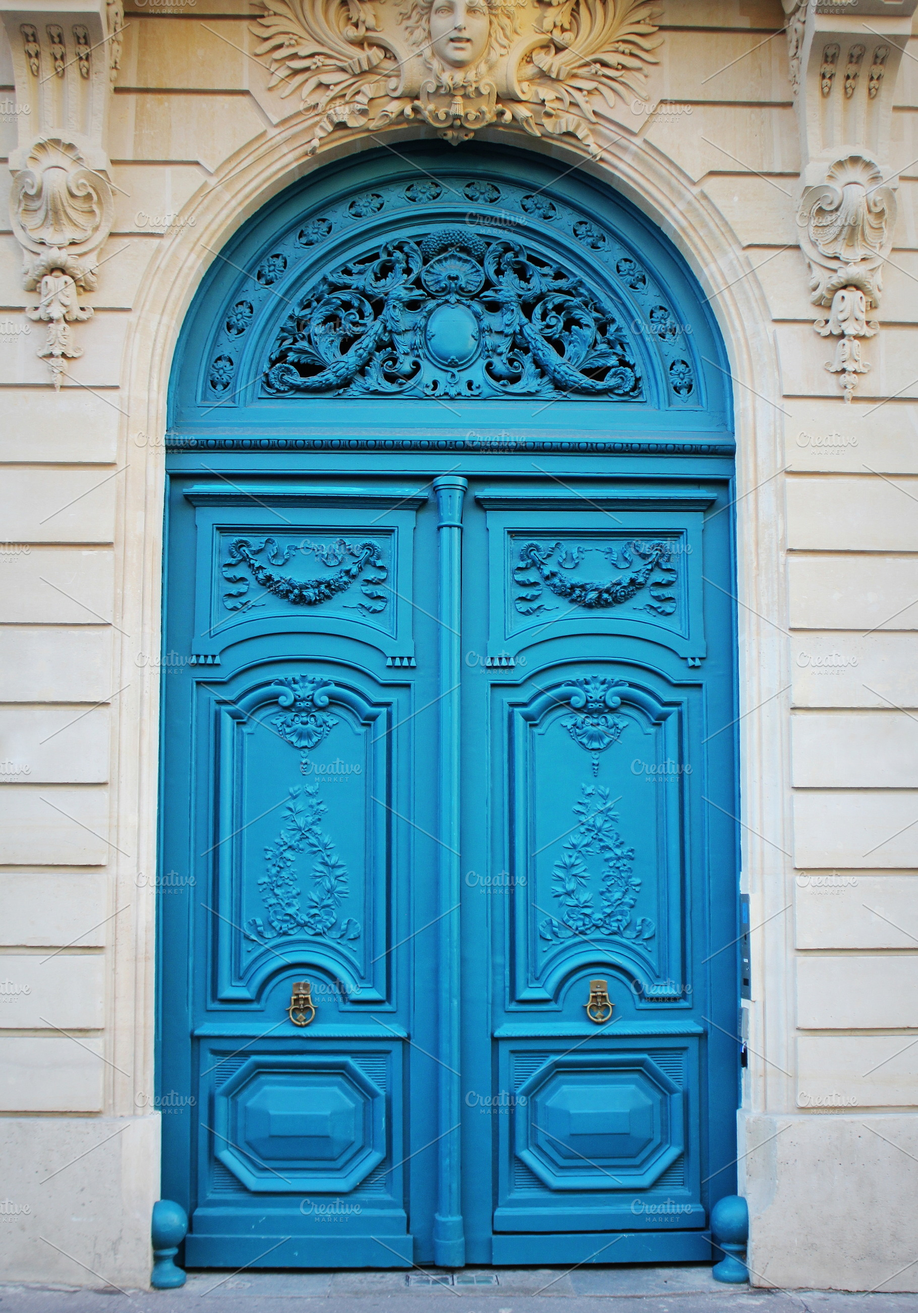 Blue fashioned front door entrance, an Architecture Photo by Vaivirga