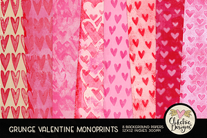 Grunge Valentine Monoprint Papers
