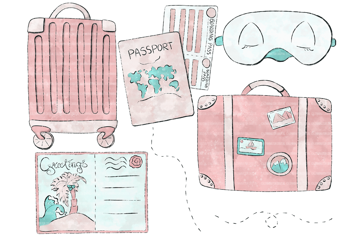 Watercolor Travel Holiday Clipart, a Transportation Illustration by Lenninator Digital (Photo 6 of 8)