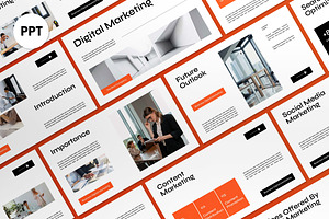 White Orange Digital Marketing PPT, a Presentation Template by graphicook