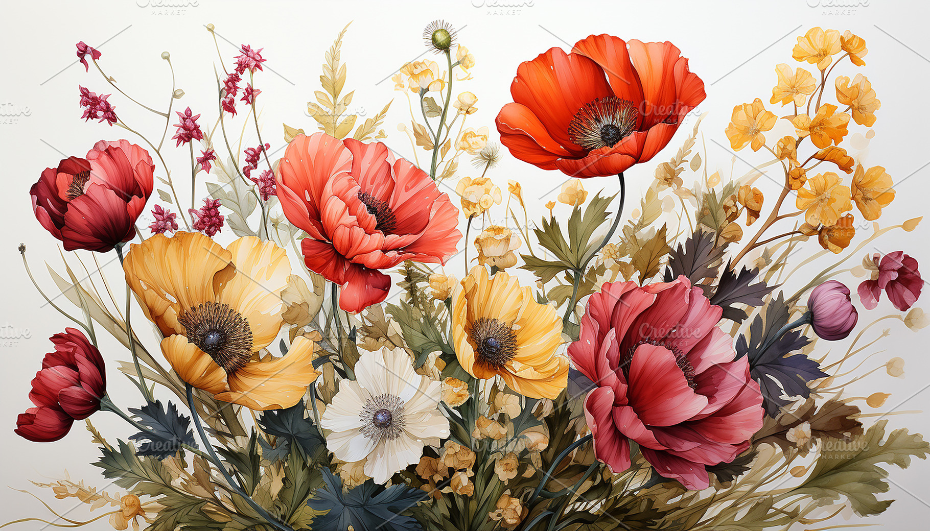 Watercolor composition wild flower, a Wallpaper Photo by Elena Vagengeim