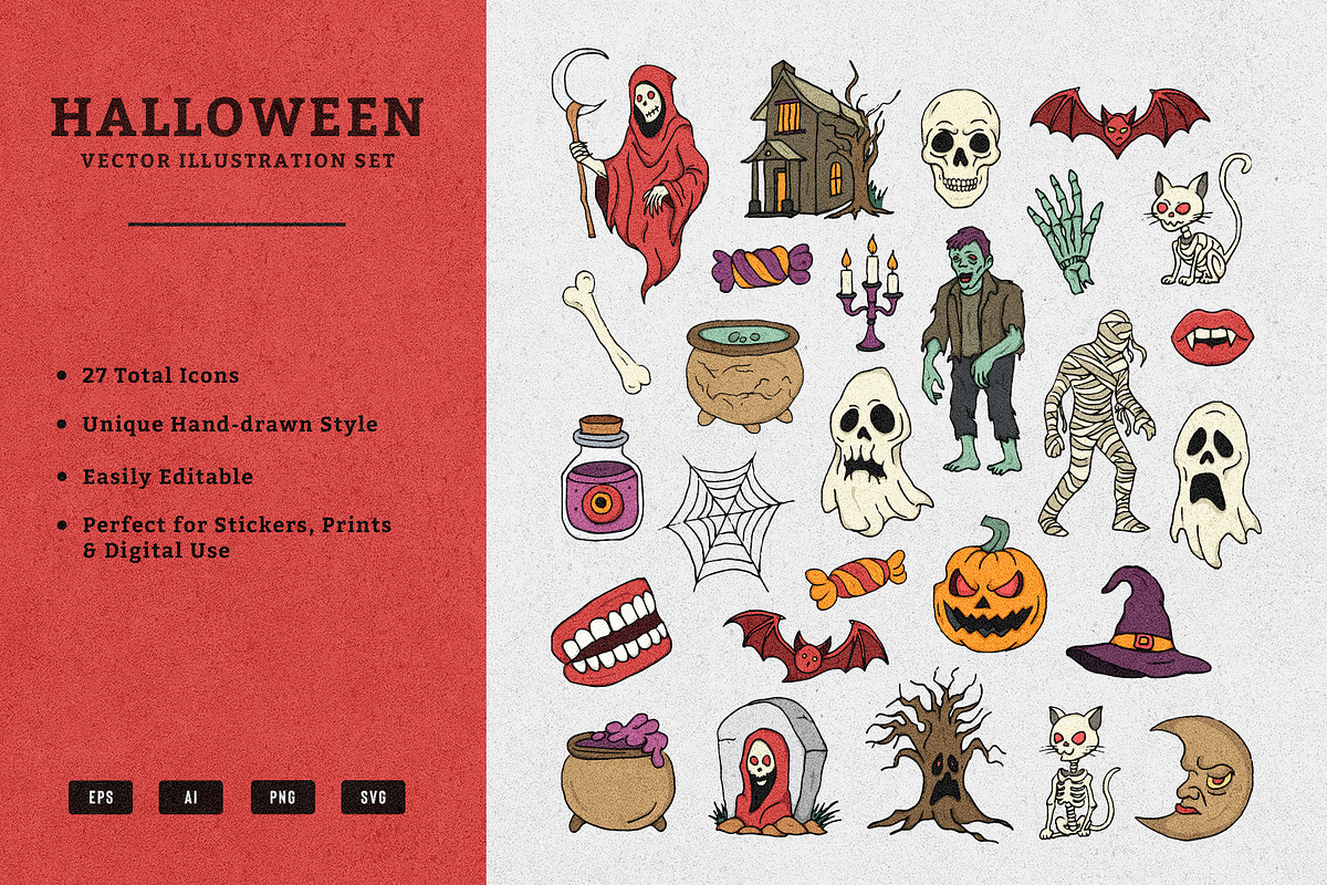 Hand-Drawn Horror Icons, an Illustration by MEANDSTUDIO