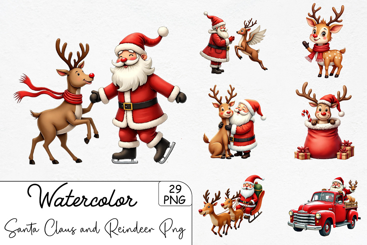 Santa Claus and Reindeer Png, an Illustration by CrexoraLab (Photo 1 of 5)