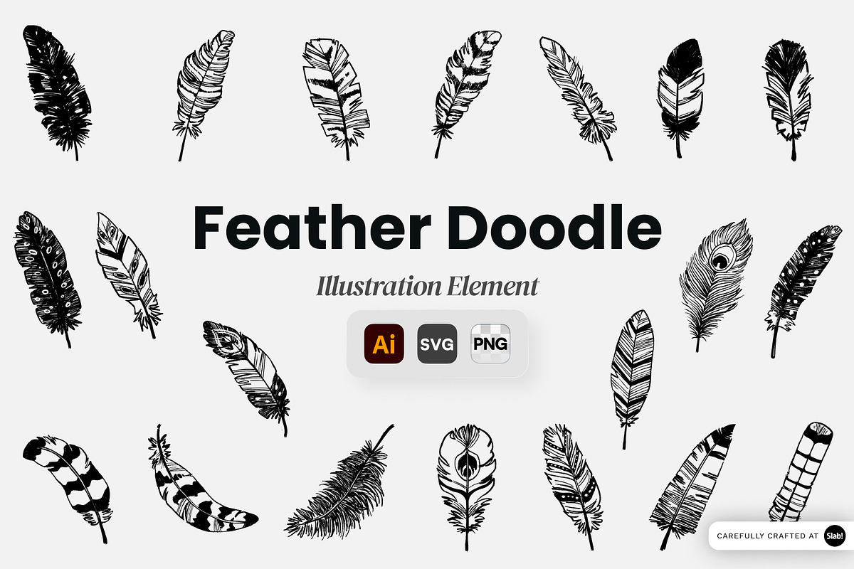 Feather Doodle Illustration Element, an Object Graphic by SLAB! Design