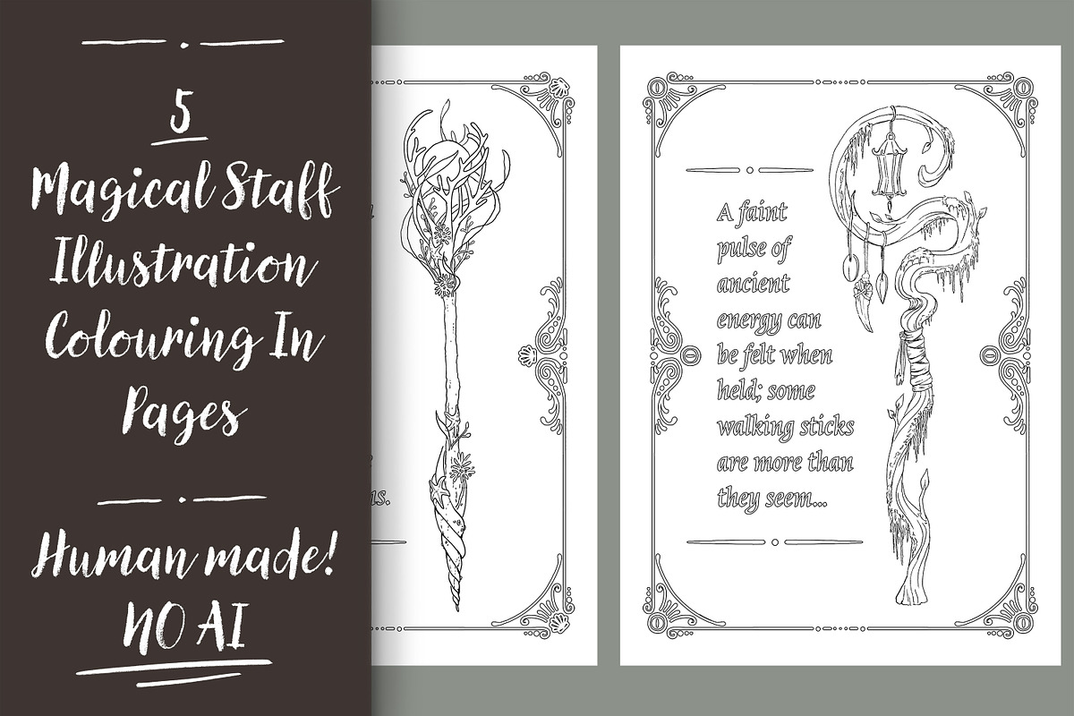 5 Fantasy Staff Colouring Pages NOAI, a Decorative Illustration by Forest Lily (Photo 1 of 5)