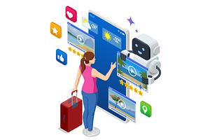 Isometric illustration of AI travel, a Technology Illustration by Golden Sikorka