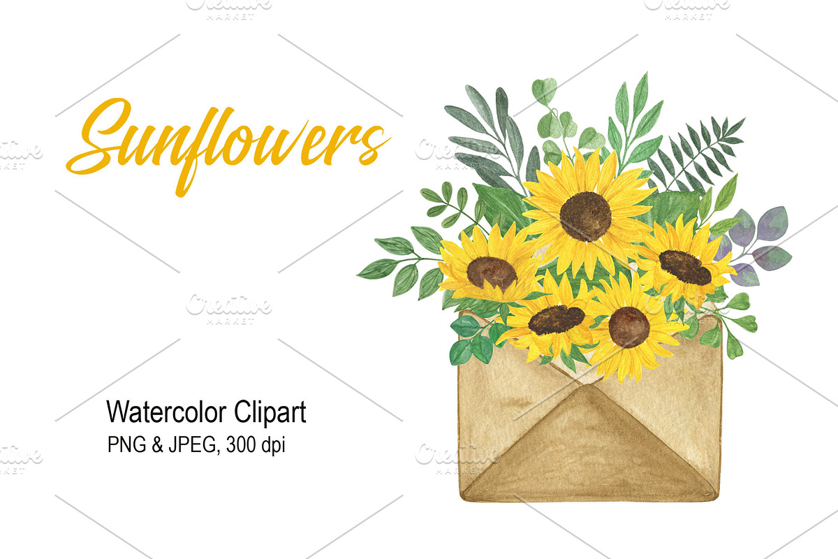 Sunflower sublimation clipart, an Illustration by Contes_de_fée (Photo 1 of 7)