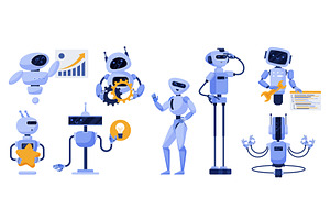 Chatbot set with AI characters, blue, a Technology Illustration by Lemberg Vector