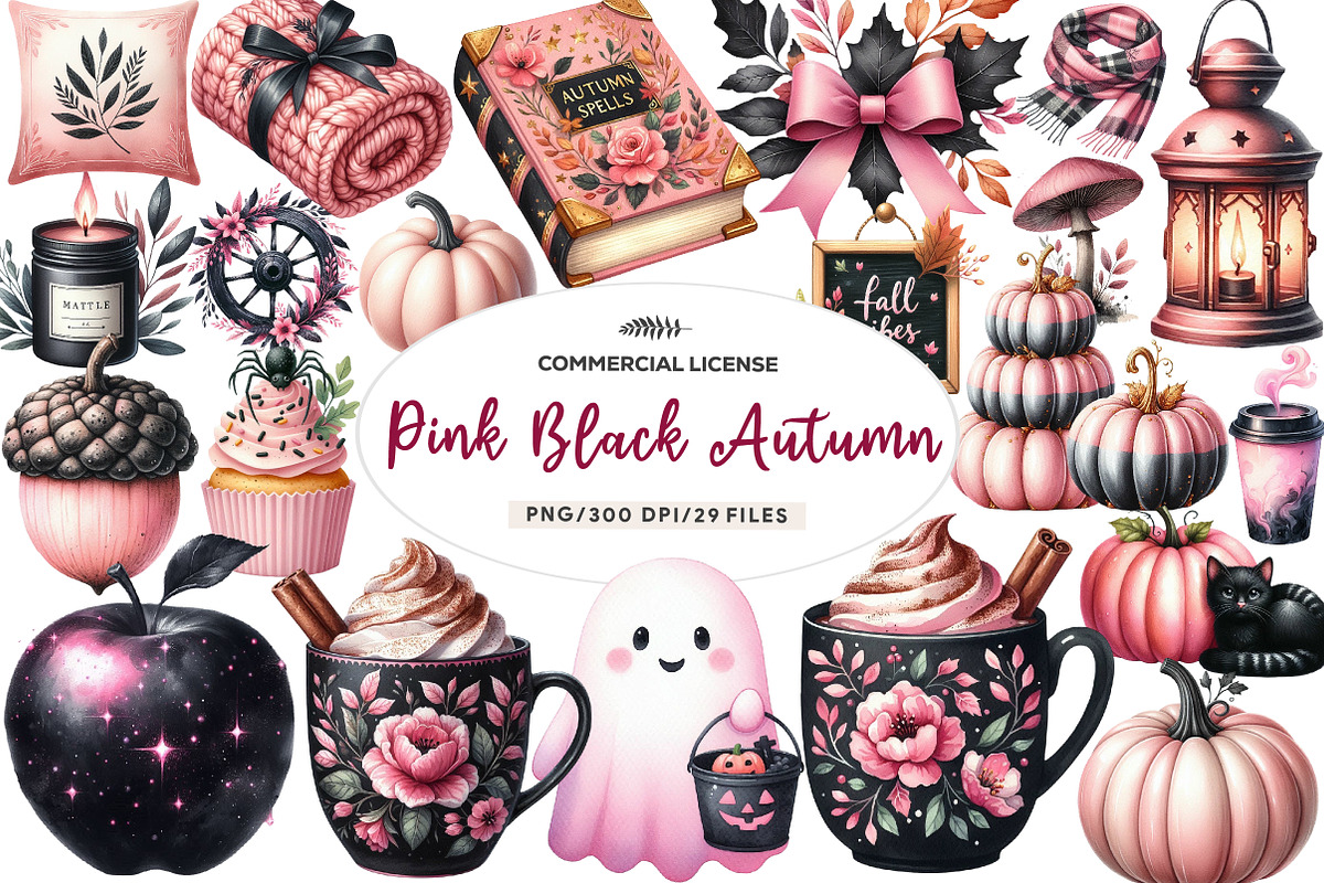 Watercolor Pink and Black Autumn, an Illustration by CreationArt (Photo 1 of 9)