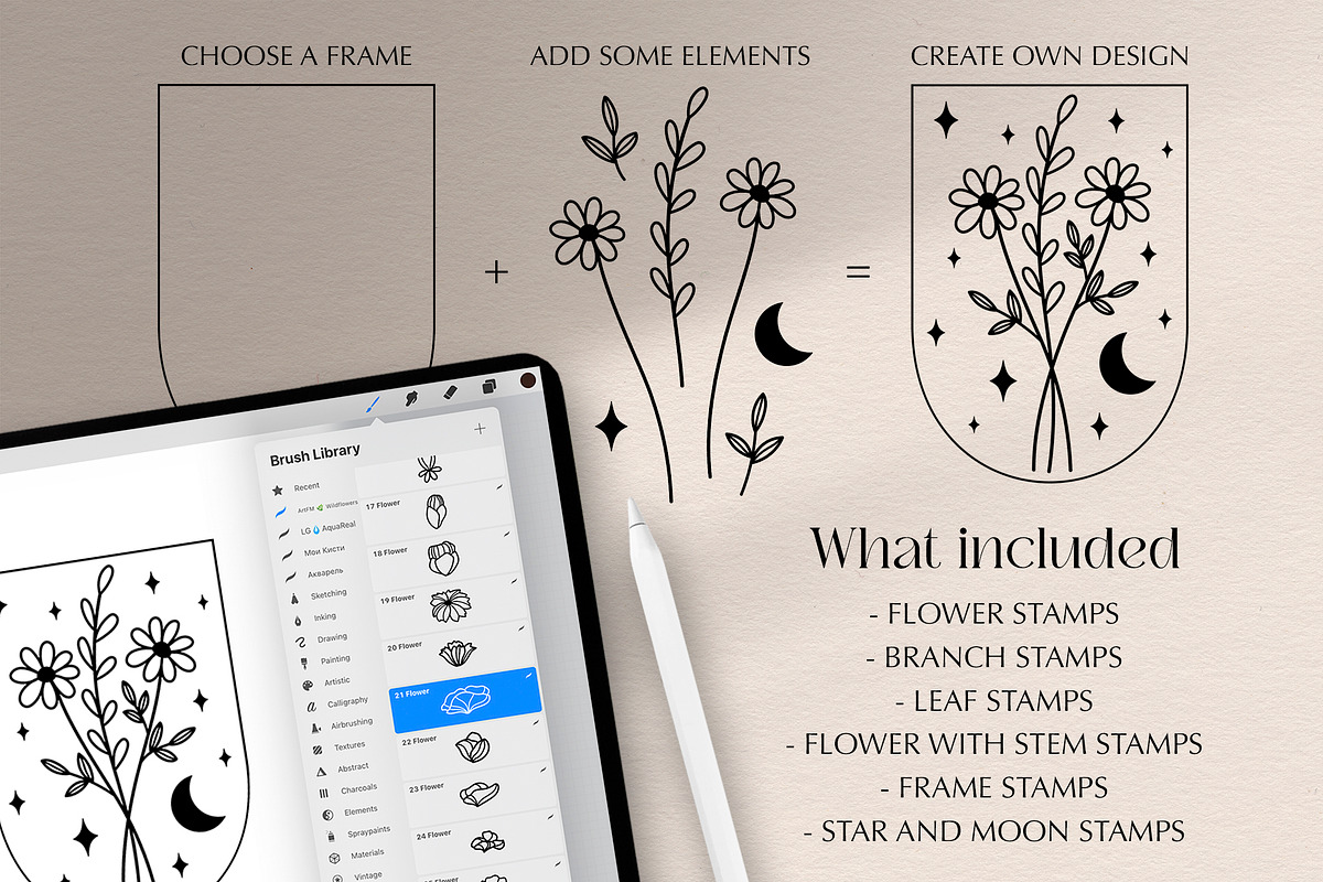 Wildflowers Procreate Stamp Brushes