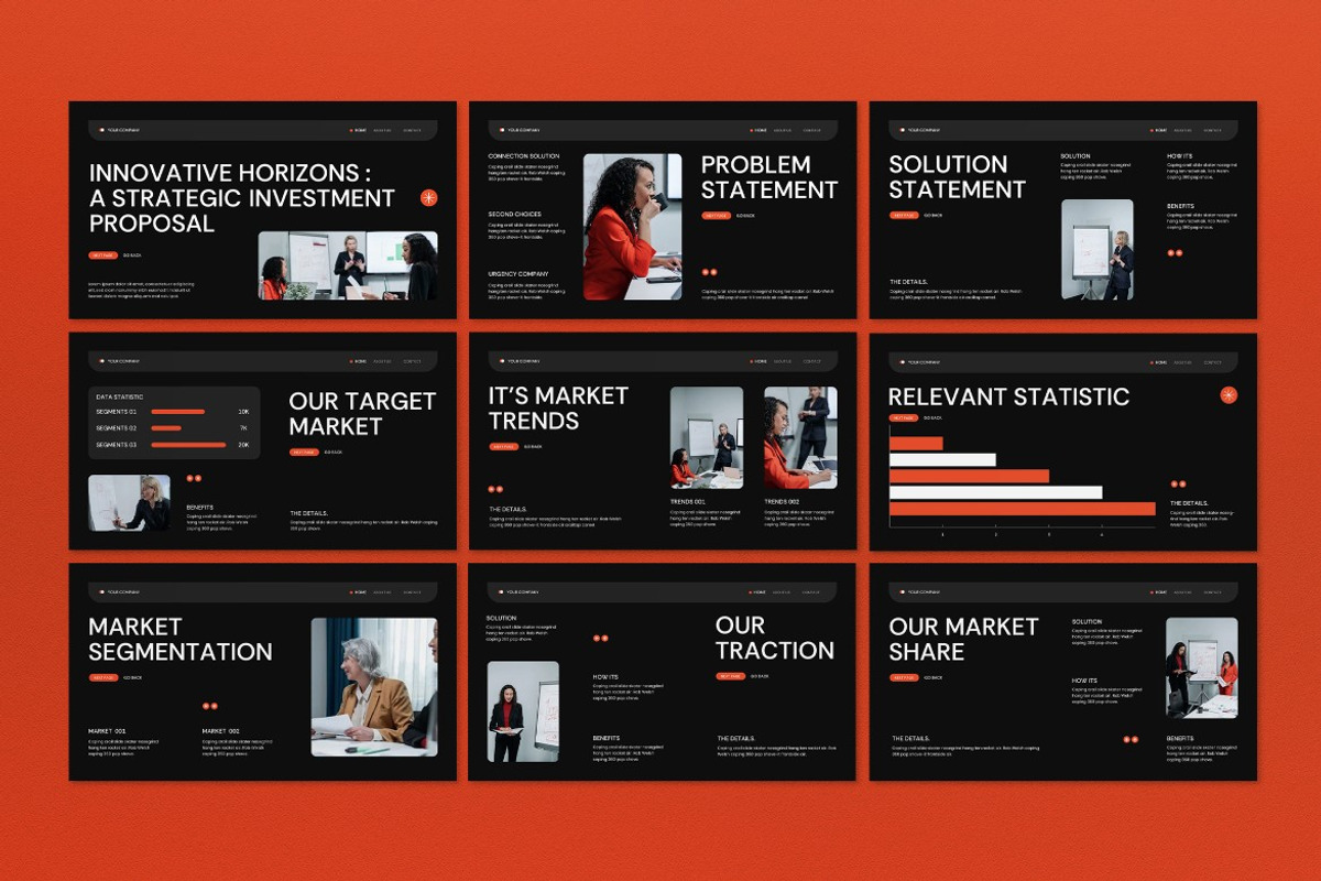 Black Orange Pitch Deck Google Slide, a Presentation Template by graphicook (Photo 2 of 4)