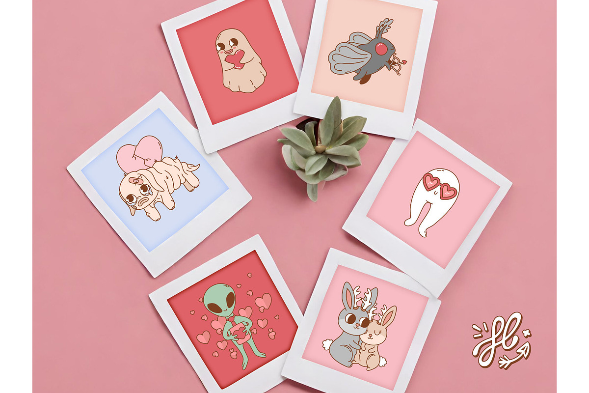 Cute Valentine's Day cryptids bundle, an Object Graphic by Huxmay