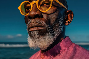 Portrait of Senior African Man with White Beard Wearing Yellow G, a Person Photo by José Manuel Gelpi
