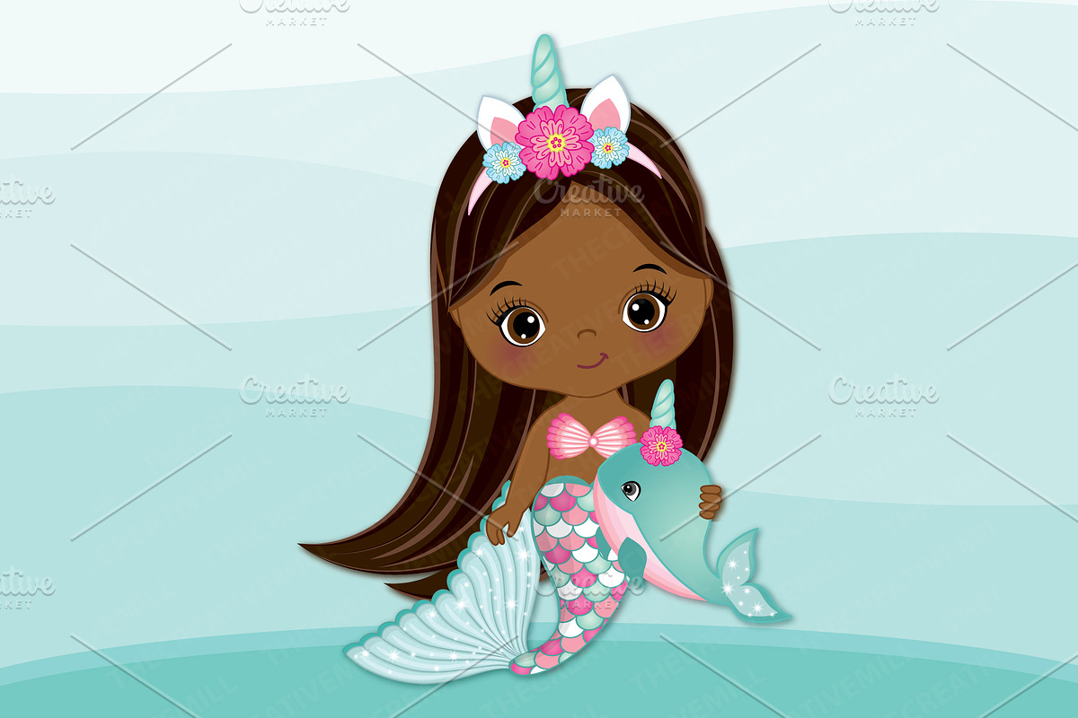 Vector Afro Baby Unicorn Mermaid, an Illustration by TheCreativeMill (Photo 3 of 5)