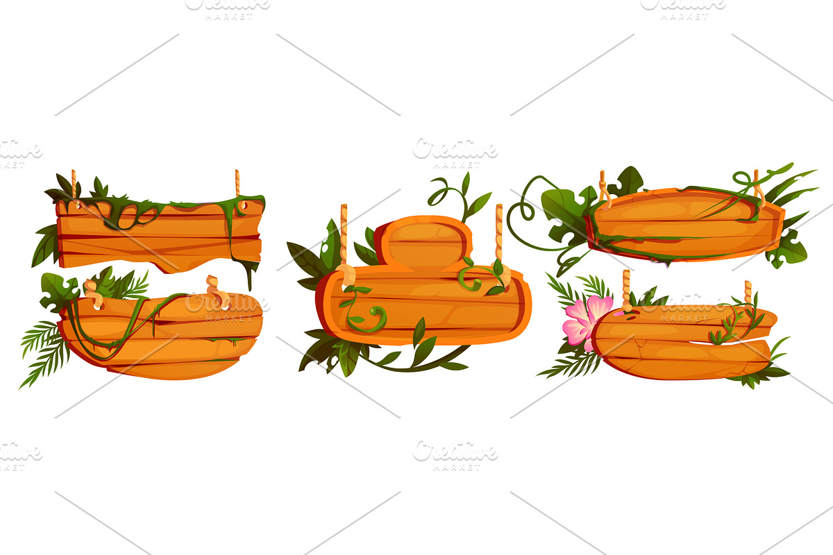 Jungle wooden signboard set with, an Object Illustration by art PVP - market