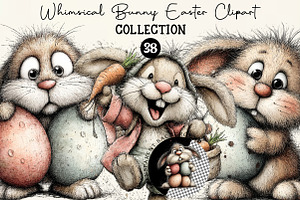 Whimsical Bunny Easter Clipart, an Illustration by DreamCafeArt