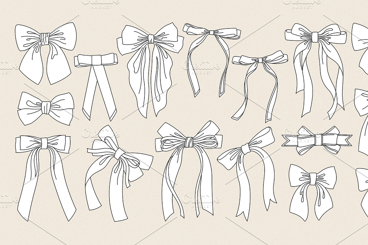 Ribbon bows cute elegant cartoon set, a Decorative Illustration by Neliakott ♥ (Photo 9 of 11)