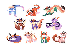 Cute baby dragons set + patterns, an Animal Illustration by PaperTrident
