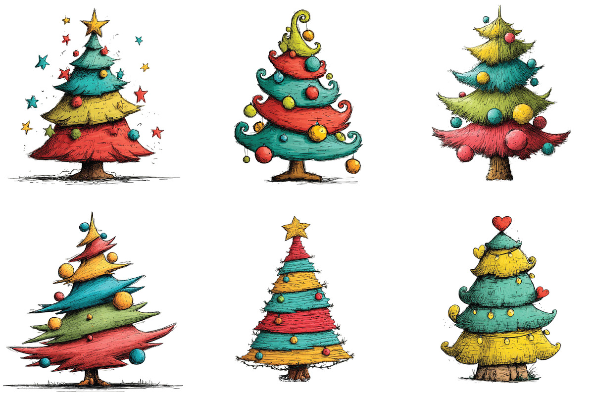 Whimsical Christmas Tree Clipart, an Illustration by CraftArtStudio (Photo 3 of 6)