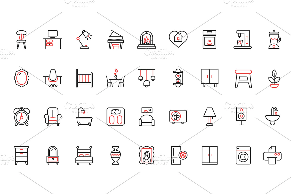 Home furniture appliances icons, an Object Illustration by Lemberg Vector