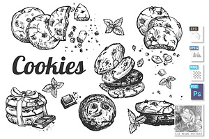cookies with chocolate crumb, a Food Illustration by CatMadePattern