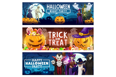 Halloween pumpkins, candies, ghost, an Illustration by Vector Tradition
