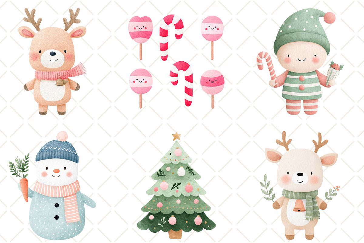 Watercolor Cute Christmas Clipart, an Illustration by Black Bird Studio (Photo 5 of 6)