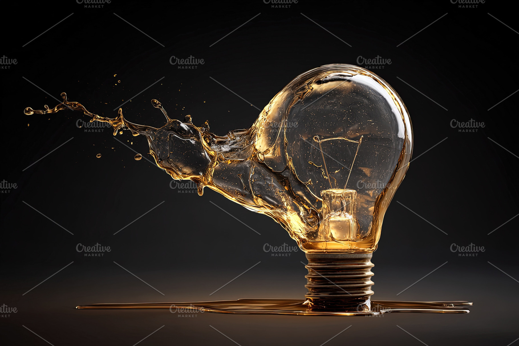 A light bulb made of liquid erupts in a dramatic splash against, an Abstract Photo by Ales Munt