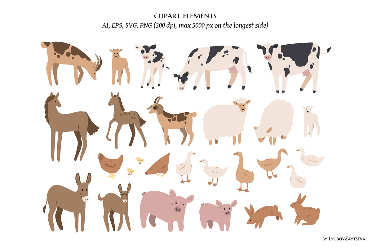farm life clipart - ai, png, svg, an Animal Illustration by LyubovZaytseva (Photo 6 of 19)
