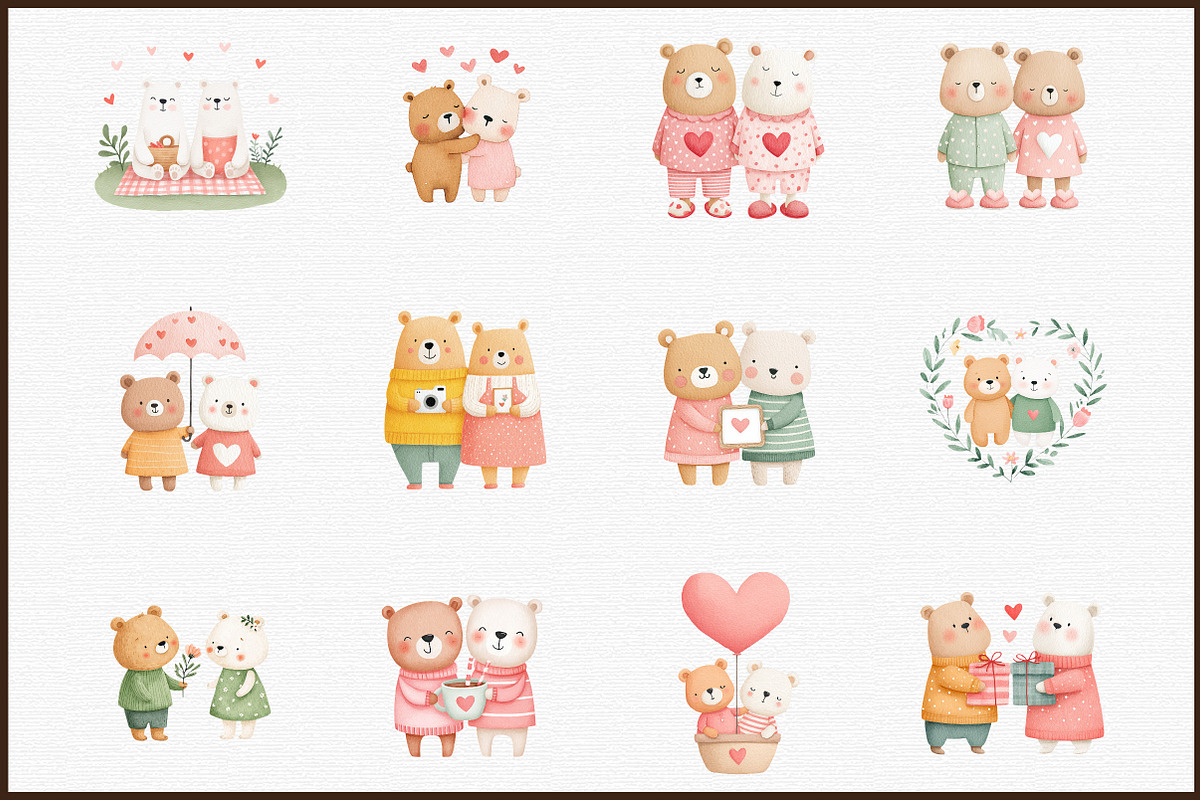 Watercolor Couple Bear Clipart, an Animal Illustration by Sublimation Artist (Photo 3 of 6)