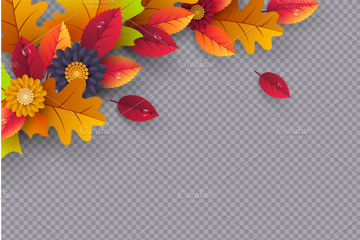 Colorful autumn leaves and flowers, an Illustration by Liudmyla Matviiets