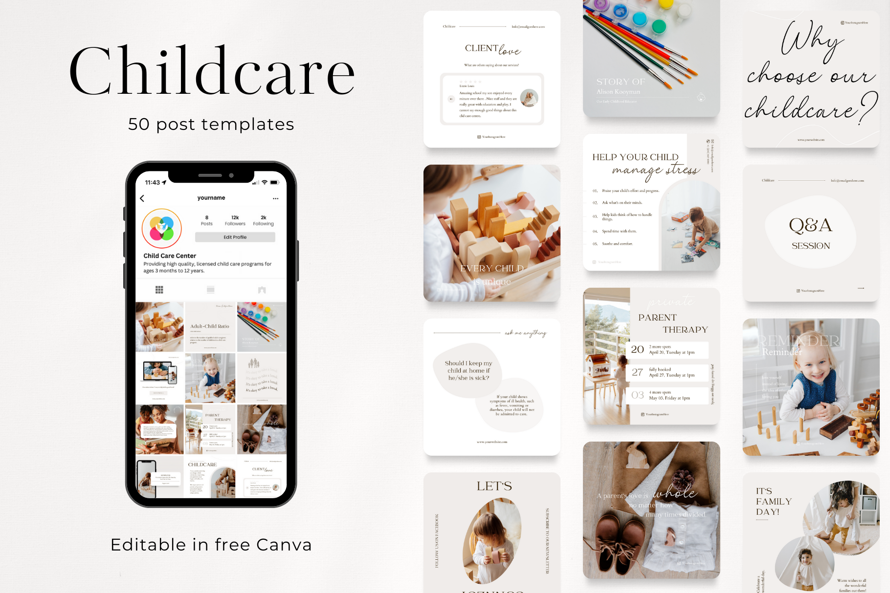 50 Childcare Social Media Posts, a Social Media Template by PatternLab.