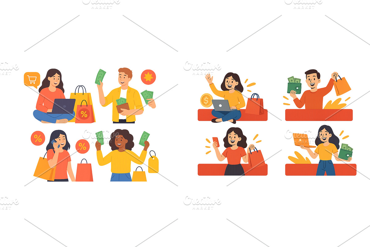 People engaging in online shopping, an Object Illustration by ZinetroN
