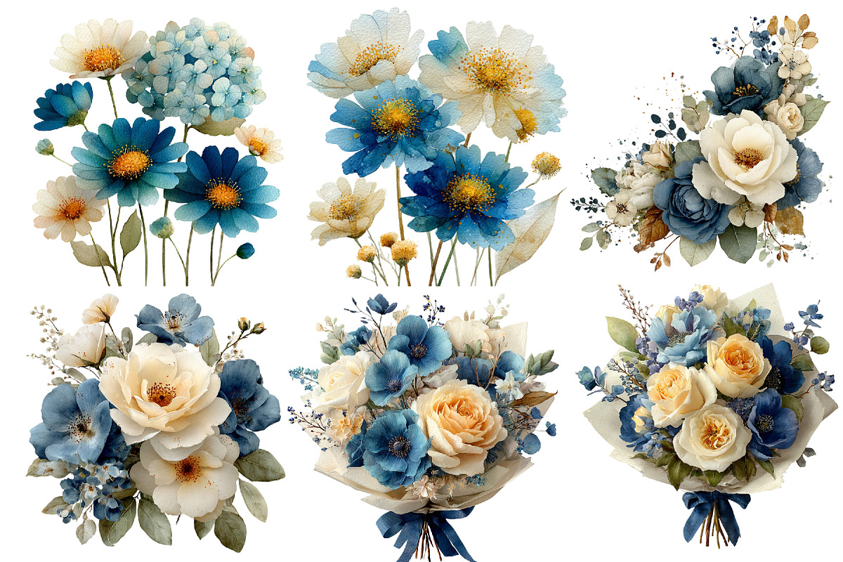 Cream and Blue Flowers Clipart, an Illustration by Designworld (Photo 7 of 8)