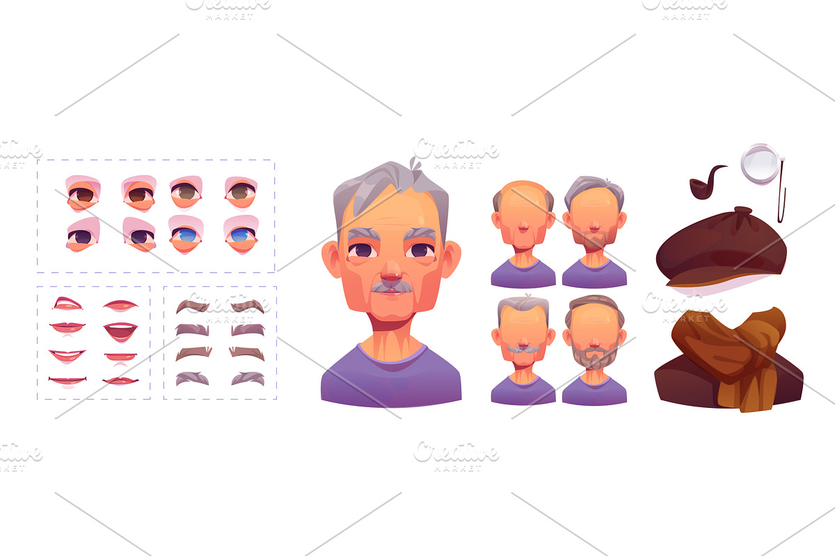 Elderly man face constructor set, a Person Illustration by art PVP - market